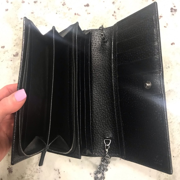 Black Gucci GG Canvas & Leather Wallet w/Chain - Picture 7 of 8
